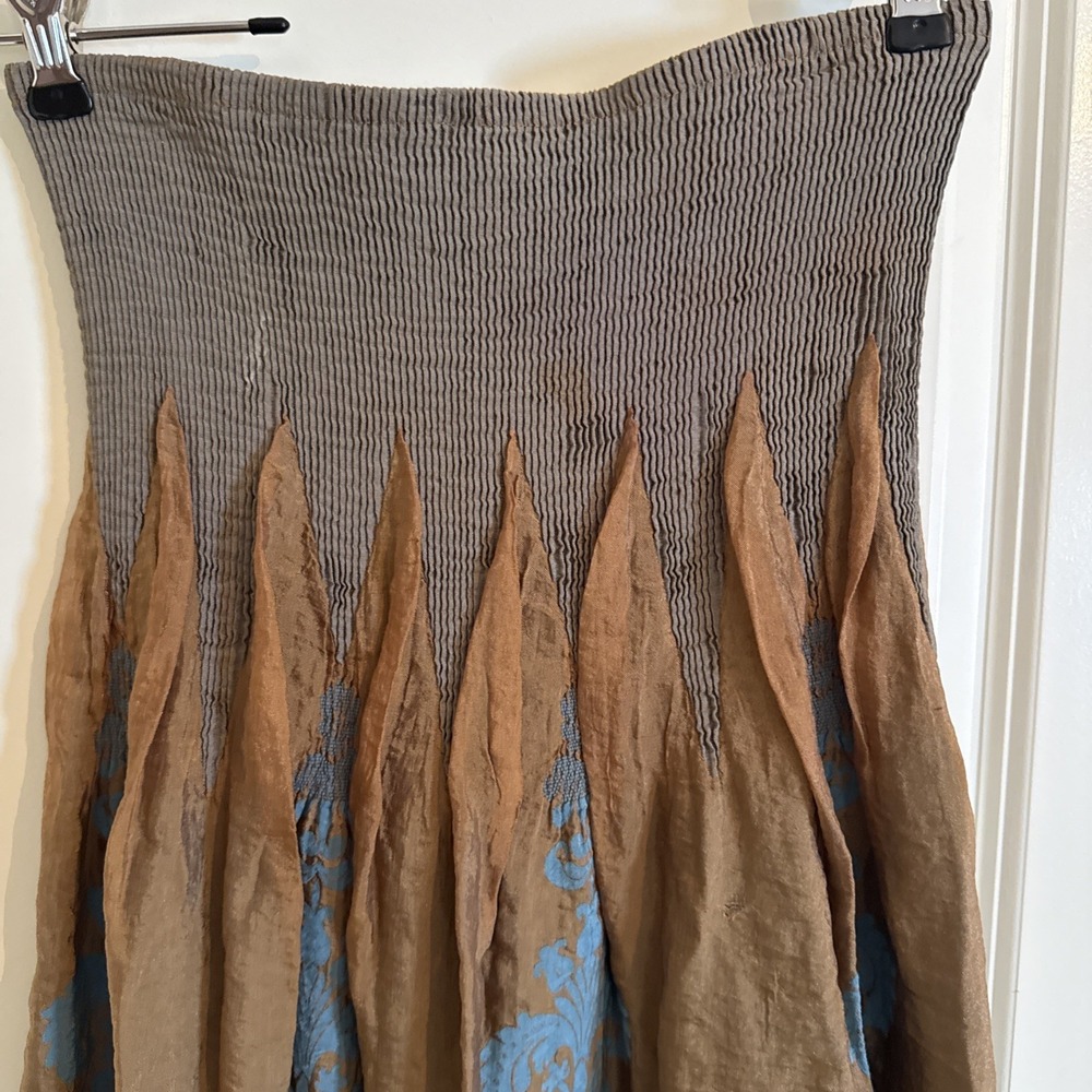 Lapis Strapless Midi Dress Convertible Skirt One Size Copper & Teal Artsy Boho - Picture 2 of 9